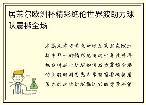 居莱尔欧洲杯精彩绝伦世界波助力球队震撼全场